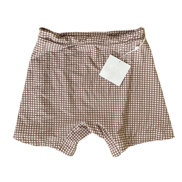 MAI Deluxe Everyday Shorts NWT Gingham Brown White Made in Bali - Picture 1 of 6